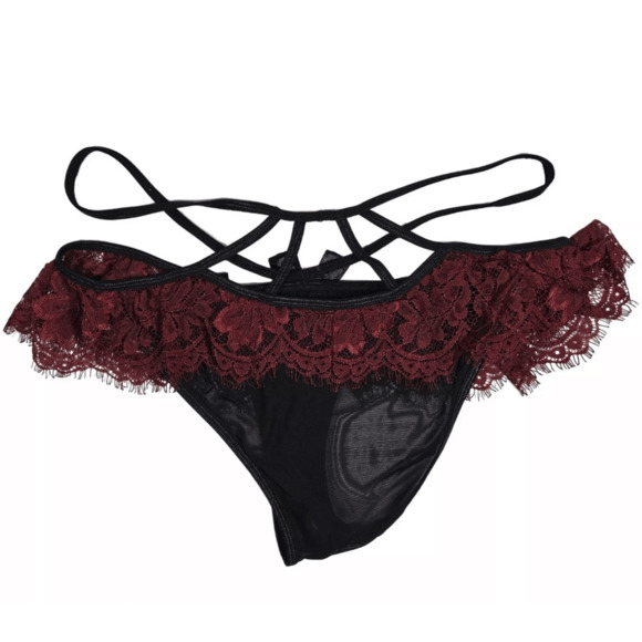 Frederick's of Hollywood Jade Crotchless Panty in Burgandy and Black Plus 1X NWT - Picture 2 of 4